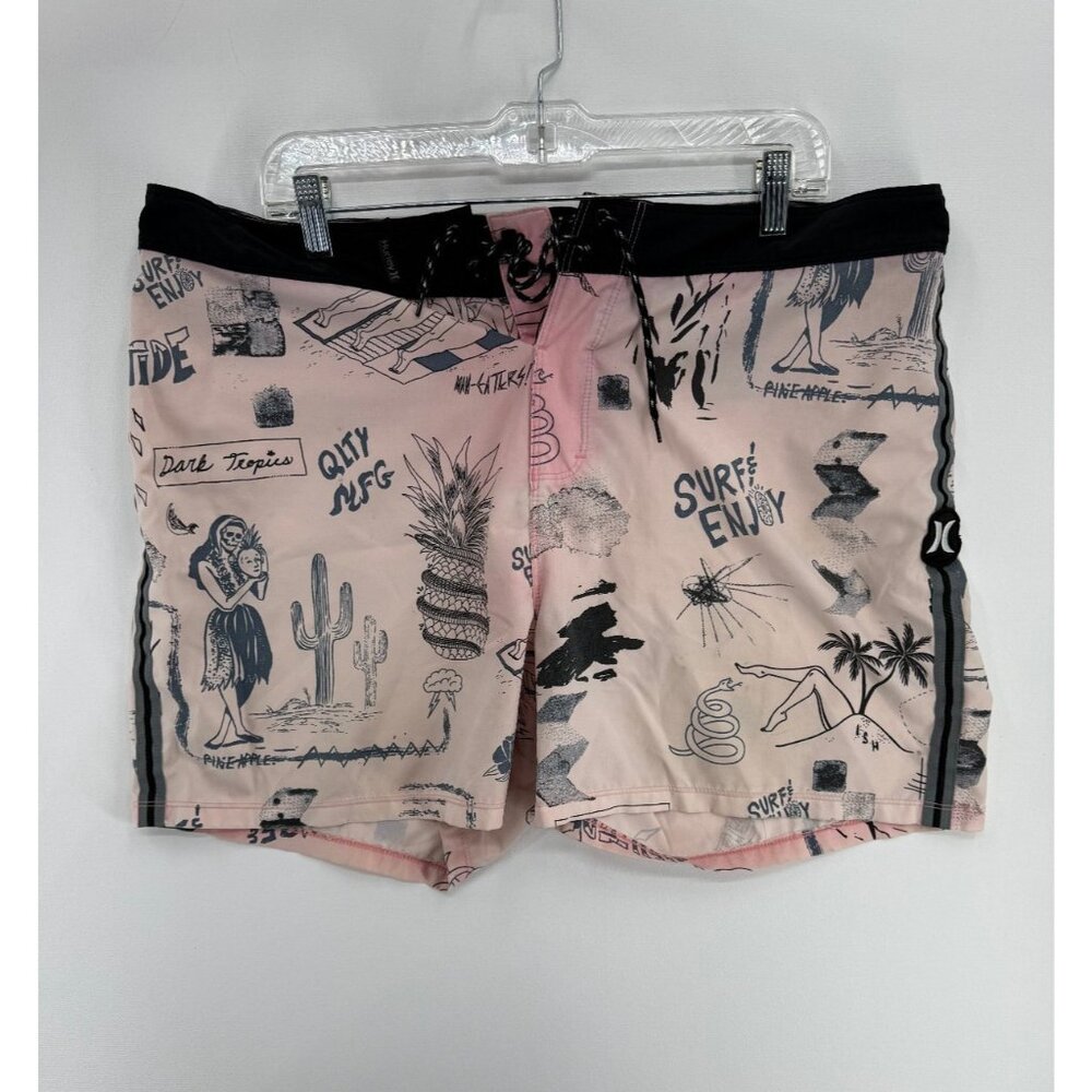 Hurley Phantom Doom Board Shorts Mens 36 7" Pink Swim Trunks - Picture 1 of 7